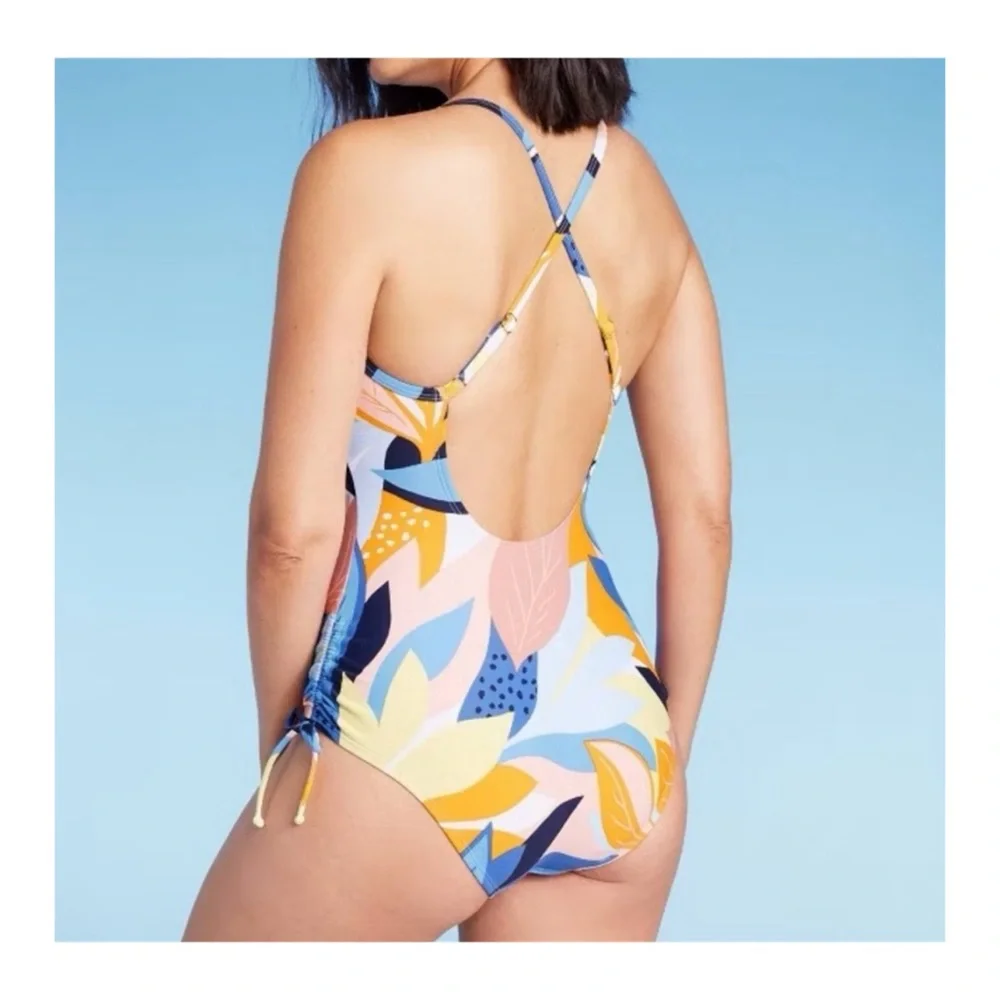 NWT Kona Sol Twist-Front Shirred Full Coverage One Piece Swimsuit  XL - Picture 2 of 8